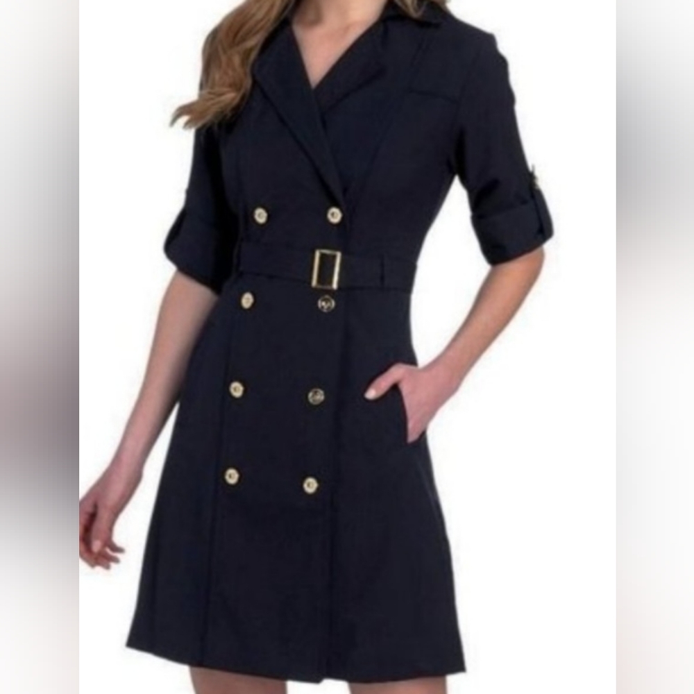 NWT Sharagano Navy Roll Sleeve Trench Dress size 6